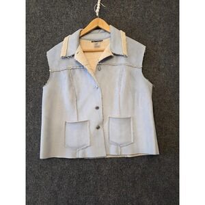 Ranch Dressin Vest Womens Large Blue‎ Faux Suede Sherpa Lined Western Pockets